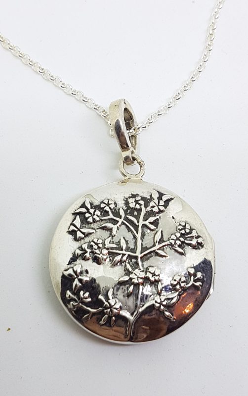 20200429_122947 Sterling Silver Ornate Enamel Cupid with Embossed Tree of Life Large Round Locket Pendant on Sterling Silver Chain