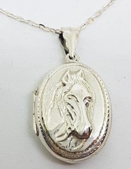Sterling Silver Ornate Horse Oval Locket Pendant on Sterling Silver Chain