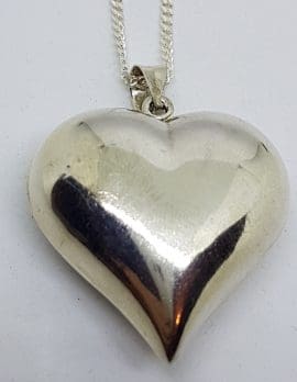 Sterling Silver Large Hollow Heart Pendant on Sterling Silver Chain