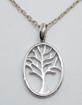 Sterling Silver Tree of Life Oval Pendant on Sterling Silver Chain