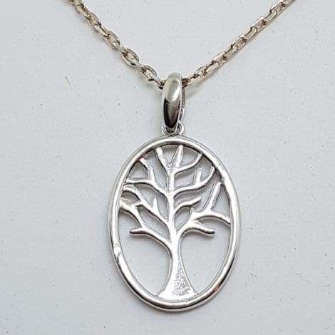 Sterling Silver Tree of Life Oval Pendant on Sterling Silver Chain