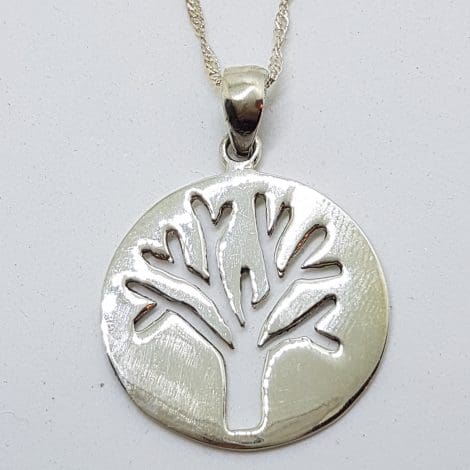 Sterling Silver Tree of Life Large Round Heavy Pendant on Sterling Silver Chain