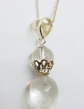 Sterling Silver Clear Crystal Quartz Pendulum Drop Pendant on Sterling Silver Chain