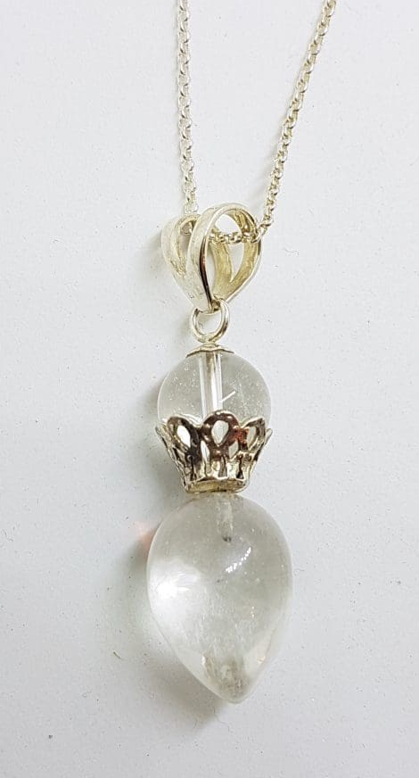 Sterling Silver Clear Crystal Quartz Pendulum Drop Pendant on Sterling Silver Chain