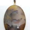 Sterling Silver Russian Dendritic Agate Large Oval Pendant on Sterling Silver Chain