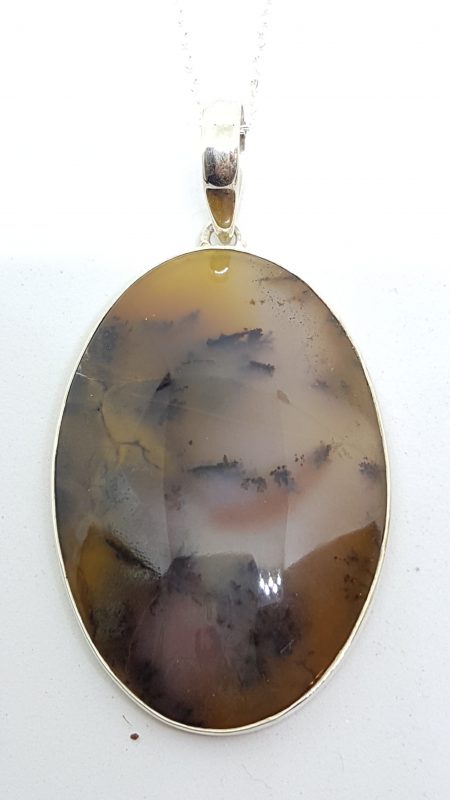 20200429_205508 Sterling Silver Russian Dendritic Agate Large Oval Pendant on Sterling Silver Chain