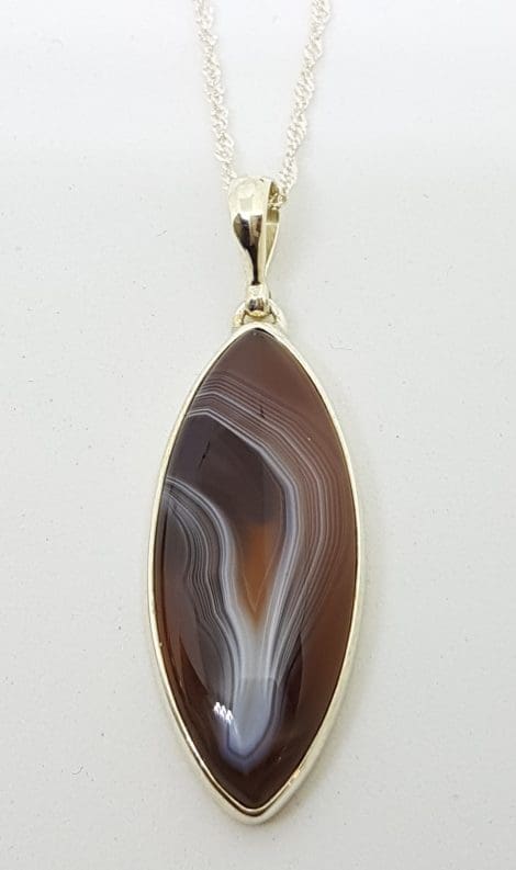 Sterling Silver Marquis Shape Agate Pendant on Sterling Silver Chain