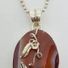 Sterling Silver Large Ornate Carnelian Pendant on Sterling Silver Chain