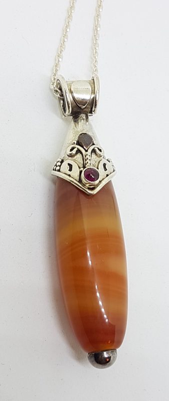 20200429_205926 Sterling Silver Large Carnelian Agate & Garnet Pendant on Sterling Silver Chain