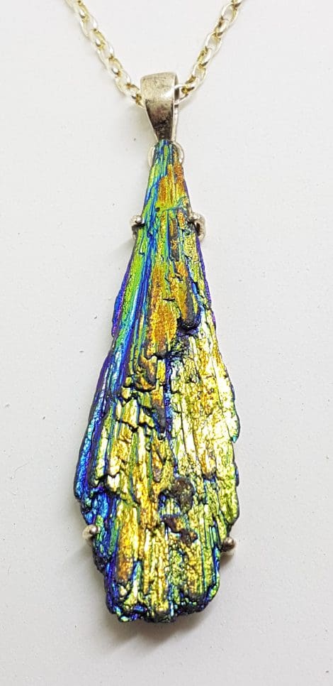 Sterling Silver Black Titanium Kyanite Pendant on Chain - Vibrant Colours - Blue / Yellow / Gold