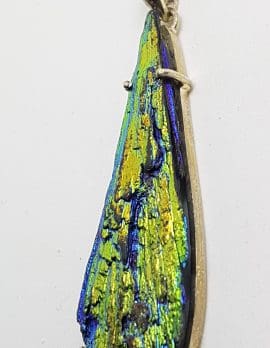 Sterling Silver Black Titanium Kyanite Pendant on Chain - Vibrant Colours - Blue / Yellow / Gold