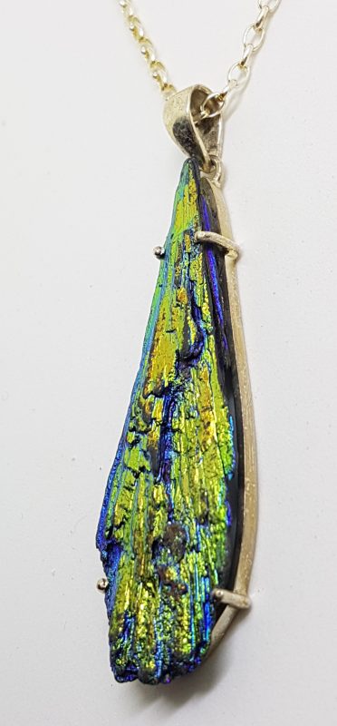 20200429_210635 Sterling Silver Black Titanium Kyanite Pendant on Chain - Vibrant Colours - Blue / Yellow / Gold