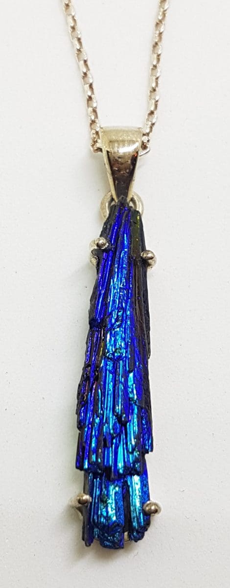 Sterling Silver Black Titanium Kyanite Pendant on Chain - Vibrant Colours - Blue