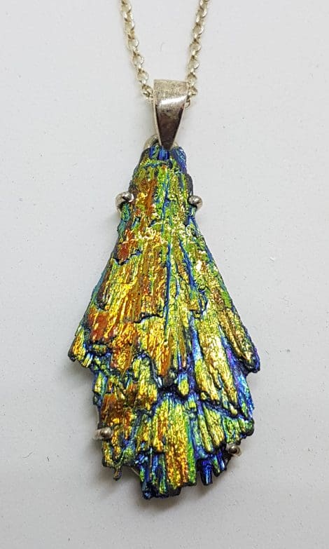 Sterling Silver Black Titanium Kyanite Pendant on Chain - Vibrant Blue / Yellow/ Green / Gold