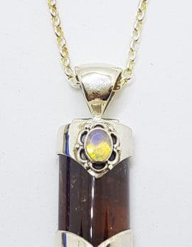 Sterling Silver Opal and Tourmaline Pendant on Sterling Silver Chain