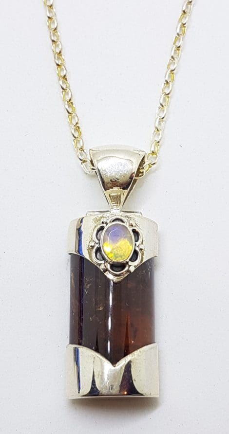 Sterling Silver Opal and Tourmaline Pendant on Sterling Silver Chain