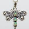 Sterling Silver Opal Dragonfly Pendant on Sterling Silver Chain