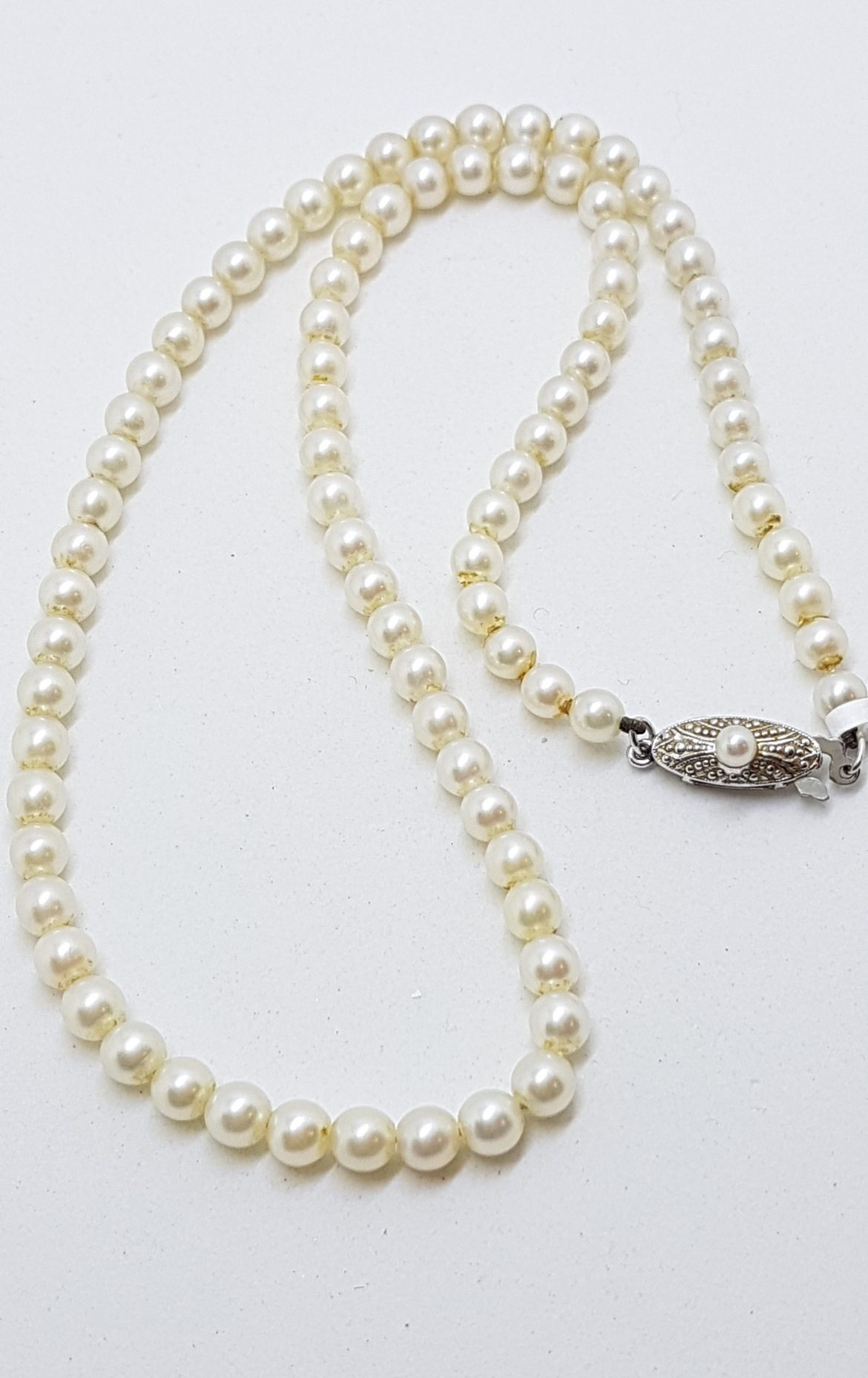 * SOLD * Sterling Silver Clasp Mikimoto Pearl Vintage Necklace / Chain ...