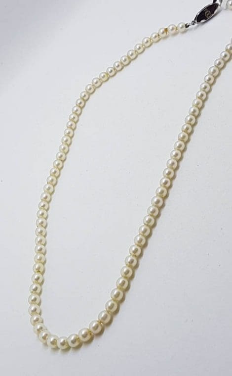 * SOLD * Sterling Silver Clasp Mikimoto Pearl Vintage Necklace / Chain