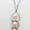 Sterling Silver Mikimoto Pearl in Circles Pendant on Sterling Silver Chain