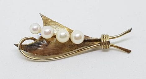 Sterling Silver Gold Plated Mikimoto Pearl Brooch - Vintage