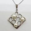 Sterling Silver Mikimoto Pearl Square Pendant on Sterling Silver Chain