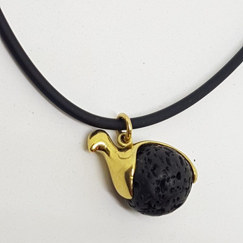 9ct Yellow Gold Swedish Designer Lava Ball Pendant on Neoprene Necklace