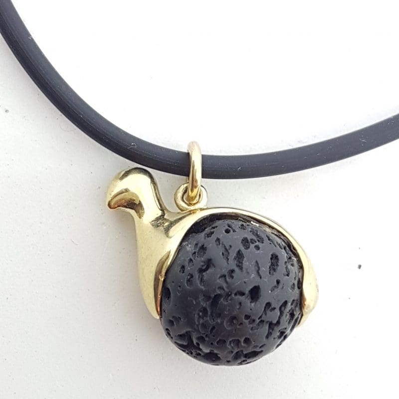9ct Yellow Gold Swedish Designer Lava Ball Pendant on Neoprene Necklace
