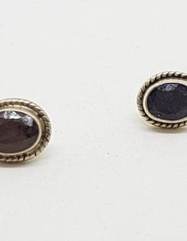 Sterling Silver Oval Stud Earrings - Sapphire