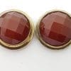 Sterling Silver Round Stud Earrings - Carnelian - With Gold Plated Rim