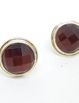 Sterling Silver Round Stud Earrings - Red Tiger Eye