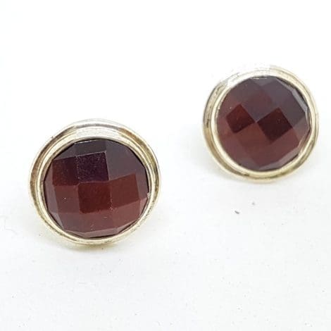 Sterling Silver Round Stud Earrings - Red Tiger Eye