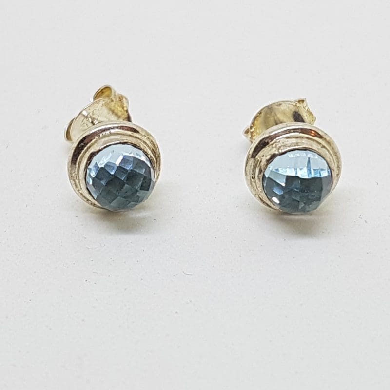 Sterling Silver Round Stud Earrings - Topaz