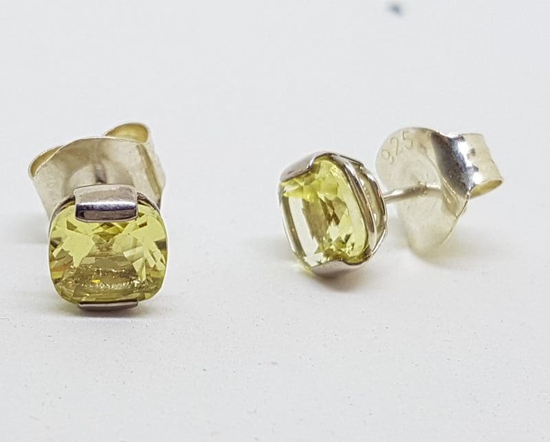 Sterling Silver Square Stud Earrings - Lemon Citrine
