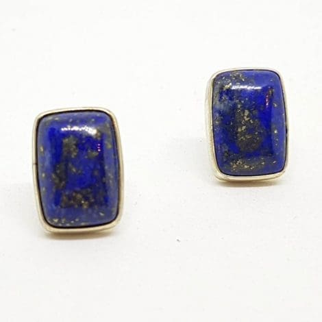 Sterling Silver Rectangular Stud Earrings - Lapis Lazuli