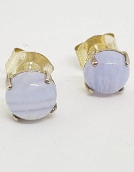 Sterling Silver Round Stud Earrings - Blue Crazy Lace Agate