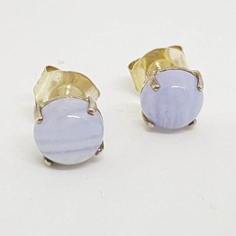 Sterling Silver Round Stud Earrings - Blue Crazy Lace Agate