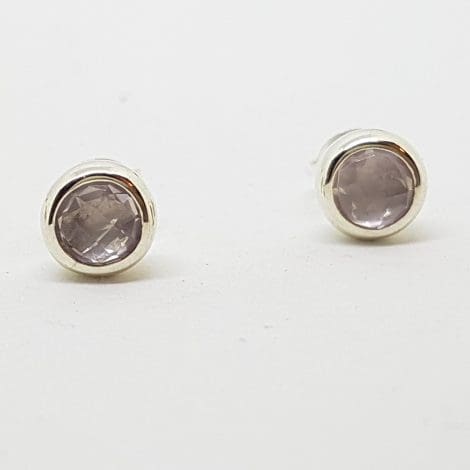 Sterling Silver Round Faceted Moonstone Stud Earrings