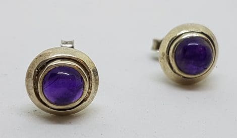 Sterling Silver Round Amethyst Stud Earrings