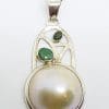 Sterling Silver Ornate Emerald & Mabe Pearl Pendant on Sterling Silver Chain