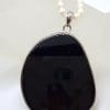 Sterling Silver Large Onyx Pendant on Pearl Necklace