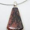 Sterling Silver Large Rhodonite Pendant on Sterling Silver Choker Necklace