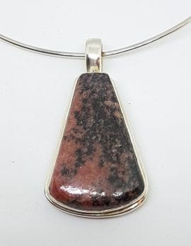 Sterling Silver Large Rhodonite Pendant on Sterling Silver Choker Necklace