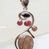 Sterling Silver Large Ruby Cluster Pendant on Sterling Silver Choker Necklace