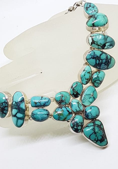Sterling Silver Stunning Large Turquoise Cluster Collier Necklace