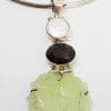 Sterling Silver Stunning Large Carved Green Prehonite Flower with Smokey Quartz and Pearl Pendant on Sterling Silver Choker