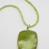 Sterling Silver Large Green Agate Rectangular Pendant on Green Onyx Bead Necklace