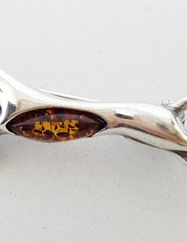 Sterling Silver Natural Amber Brown Horse Leaping Brooch