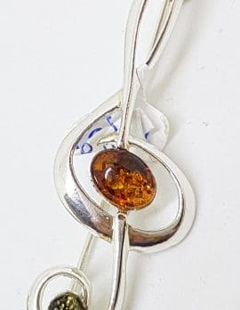 Sterling Silver Natural Amber Treble Clef Musical Brooch