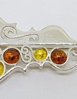 Sterling Silver Natural Multi-Colour Amber Cello / Bass Musical Brooch